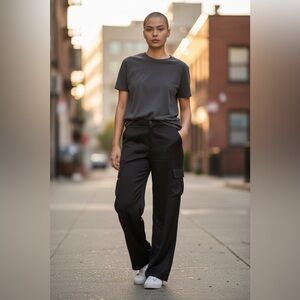 Black 100% Polyester Cargo Pants for Women